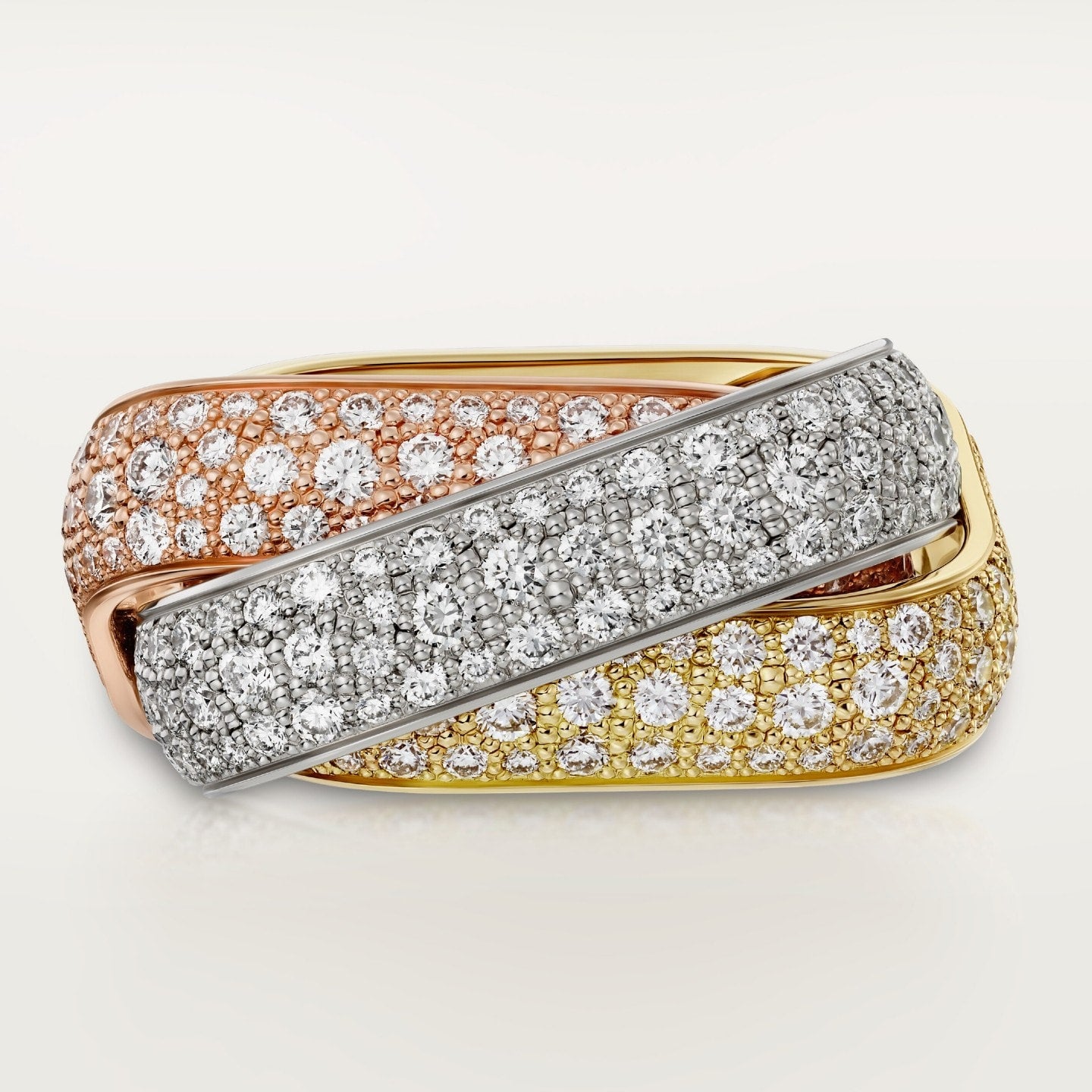 Bague Trinity, de forme coussin, grand modèle, pavée
