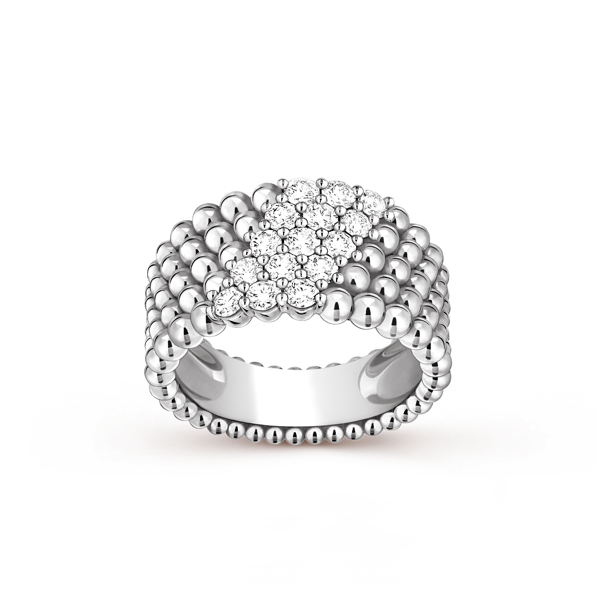 Bague Perlée diamants, 5 rangs