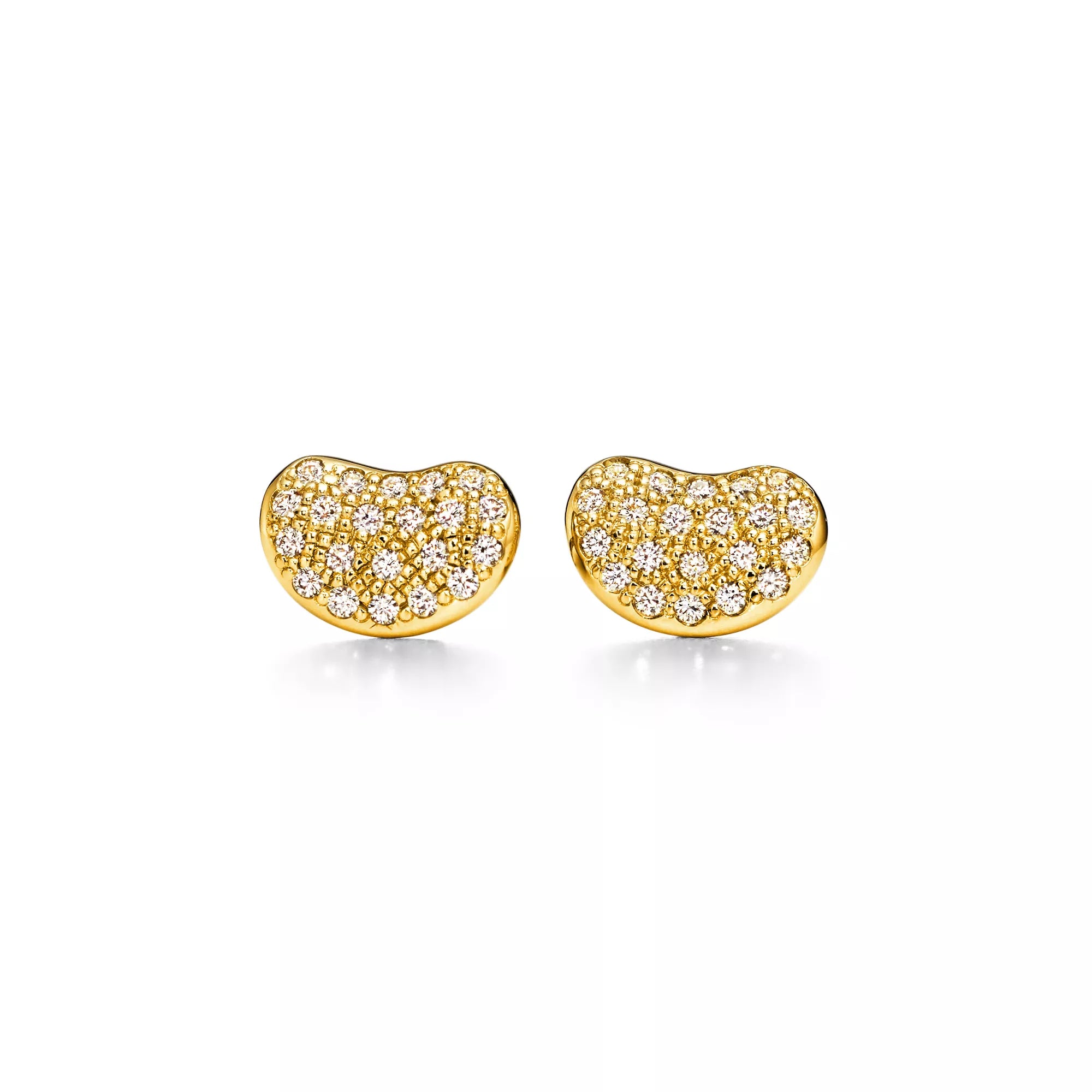 Boucles d’oreilles Bean en or jaune 18 carats et pavé de diamants. 9 mm.