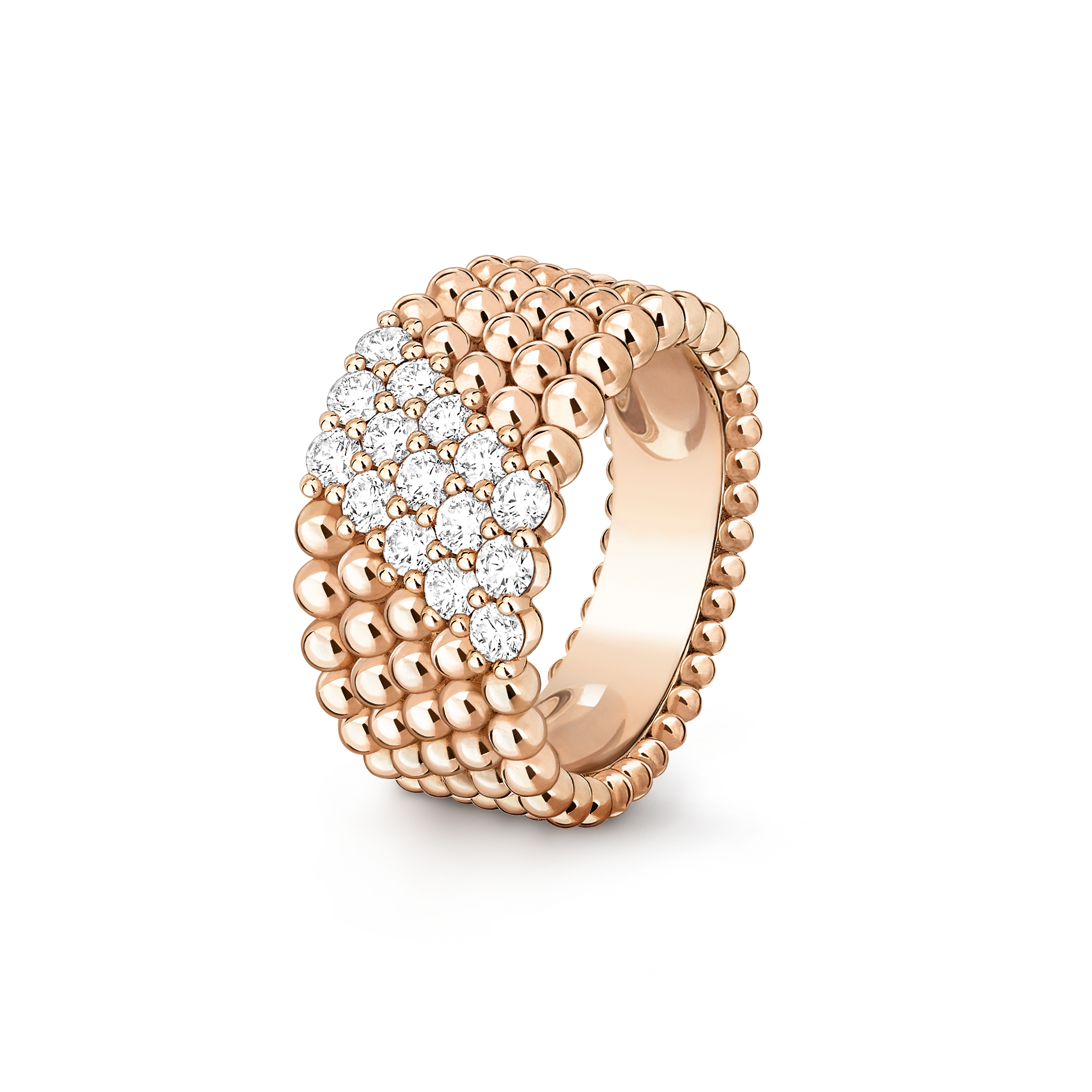Bague Perlée diamants, 5 rangs