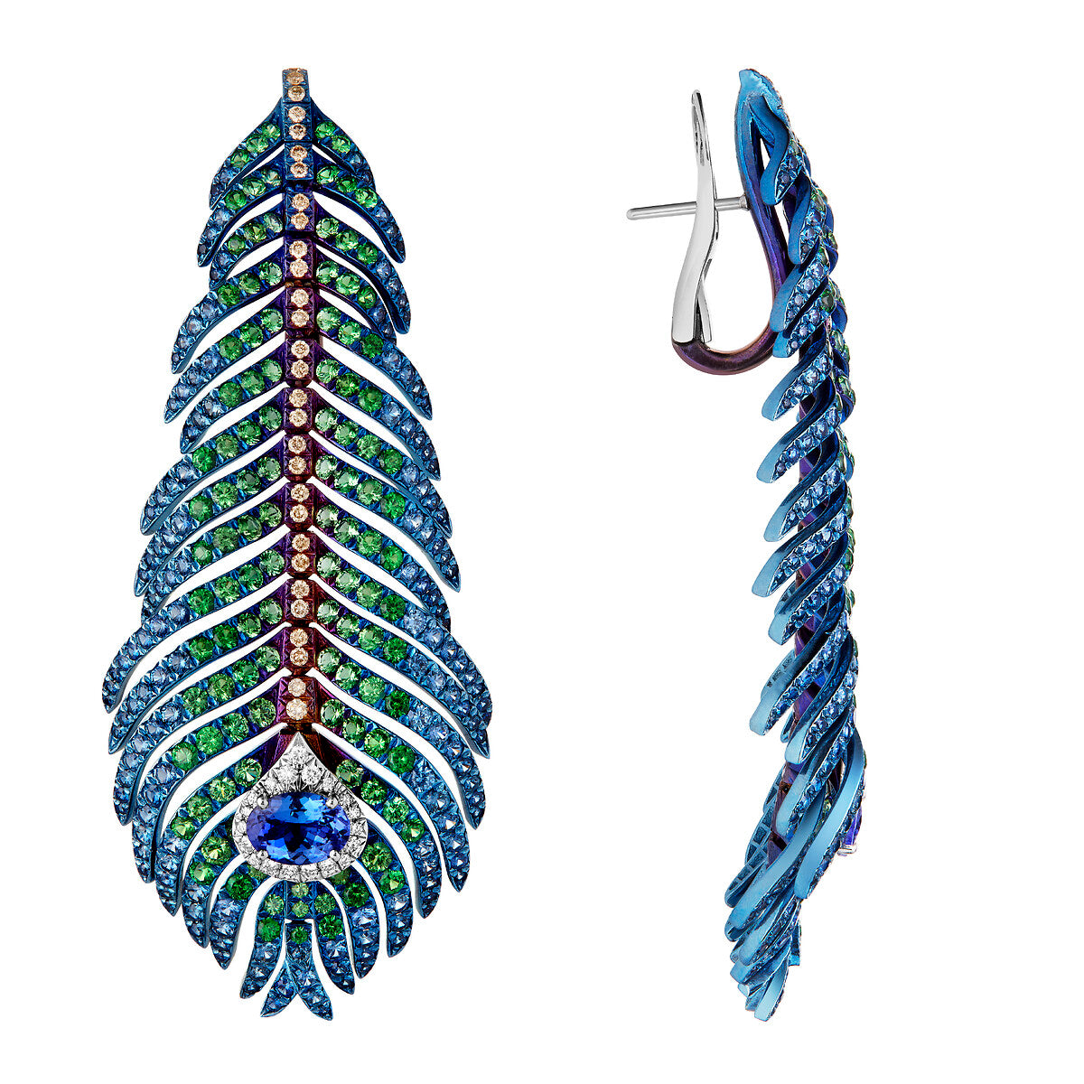Pendants d'oreilles plume de paon