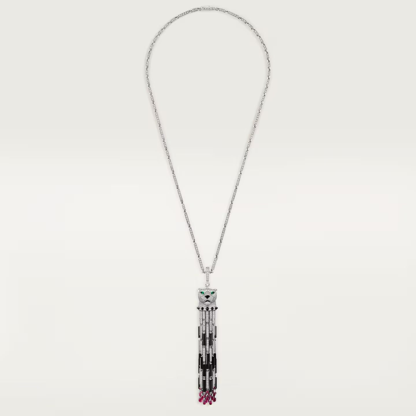 Sautoir Panthère de Cartier, rubis, multiporté, grand modèle, pavé