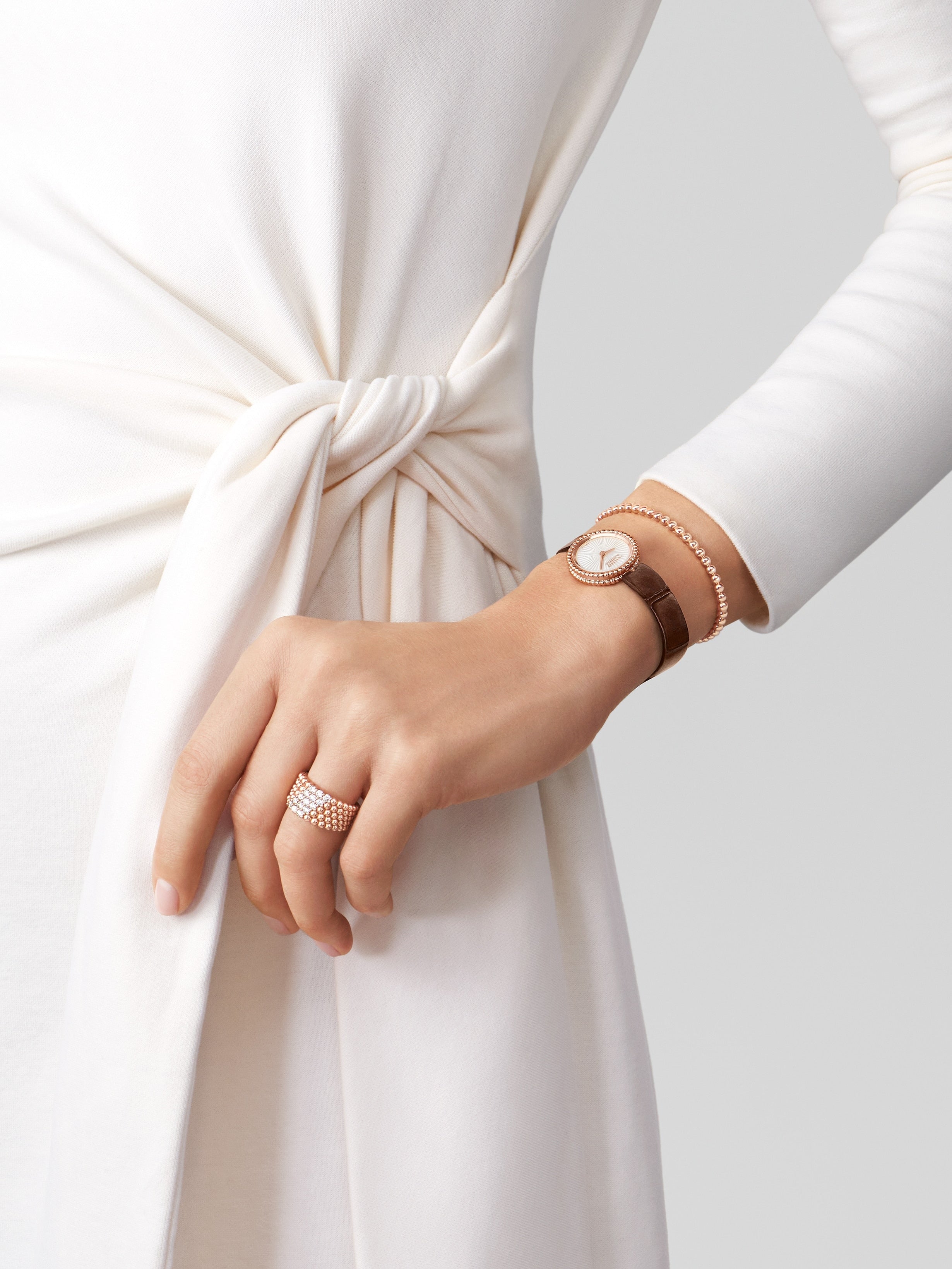 Bague Perlée diamants, 5 rangs