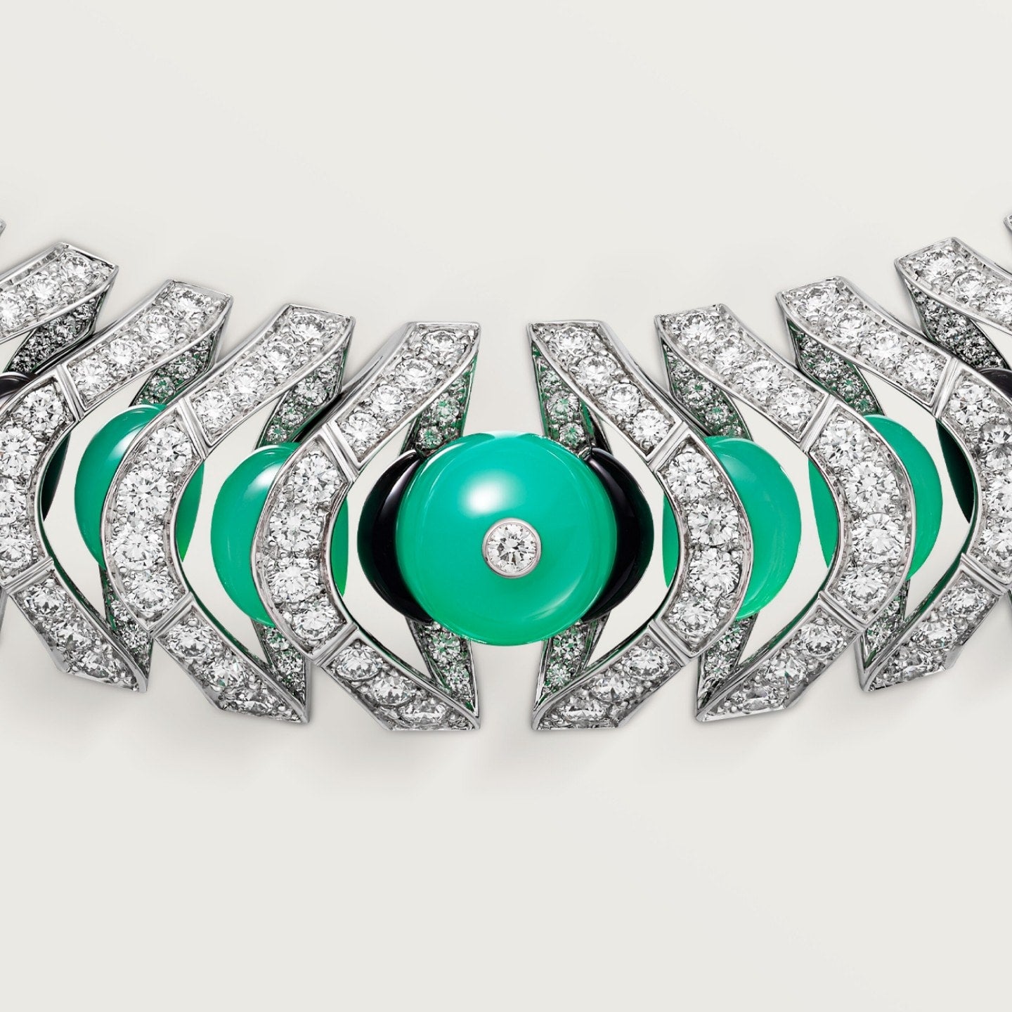 Collier Géometrie & Contrastes, chrysoprase, pavé