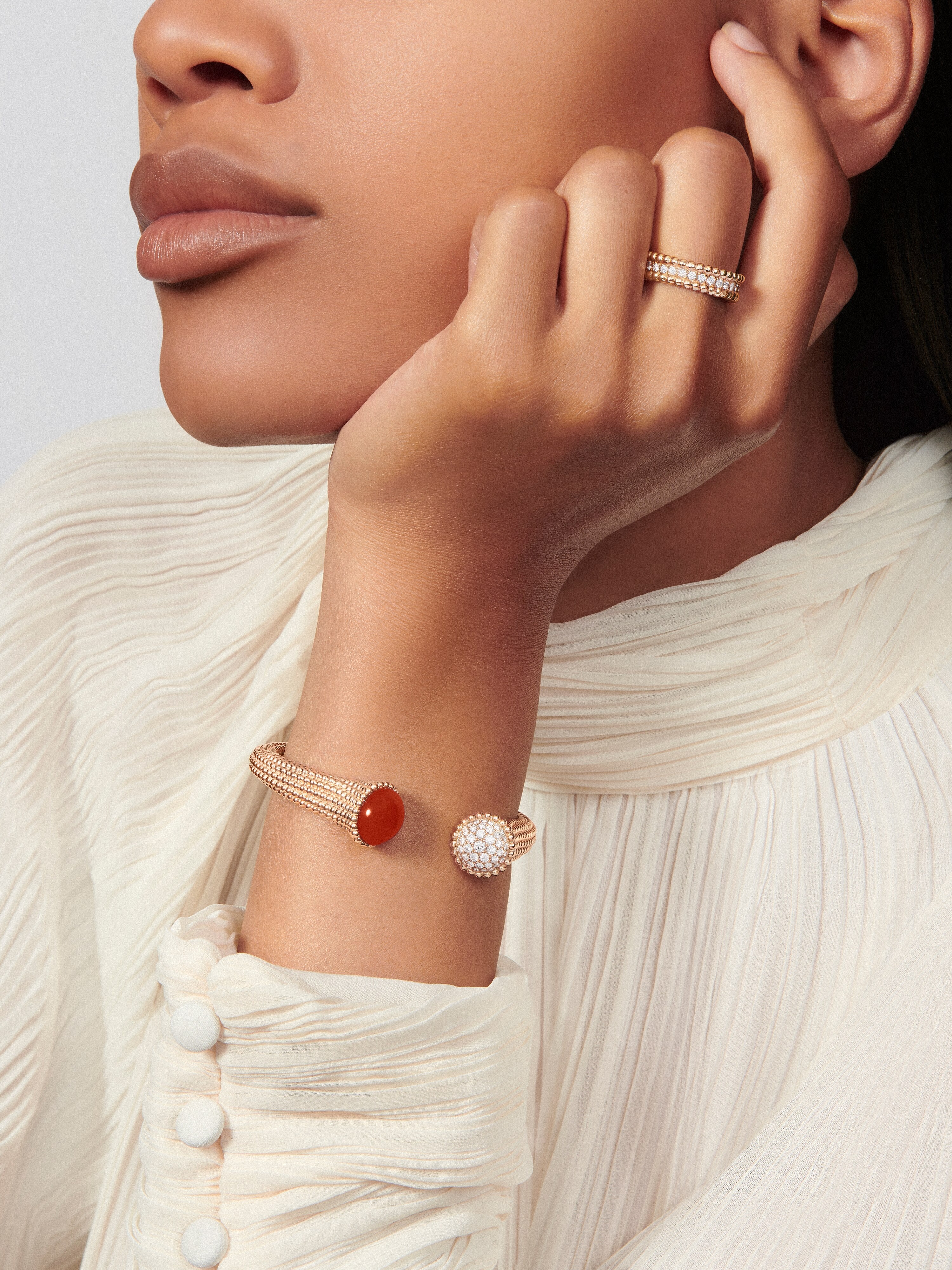 Bague Perlée diamants, 1 rang