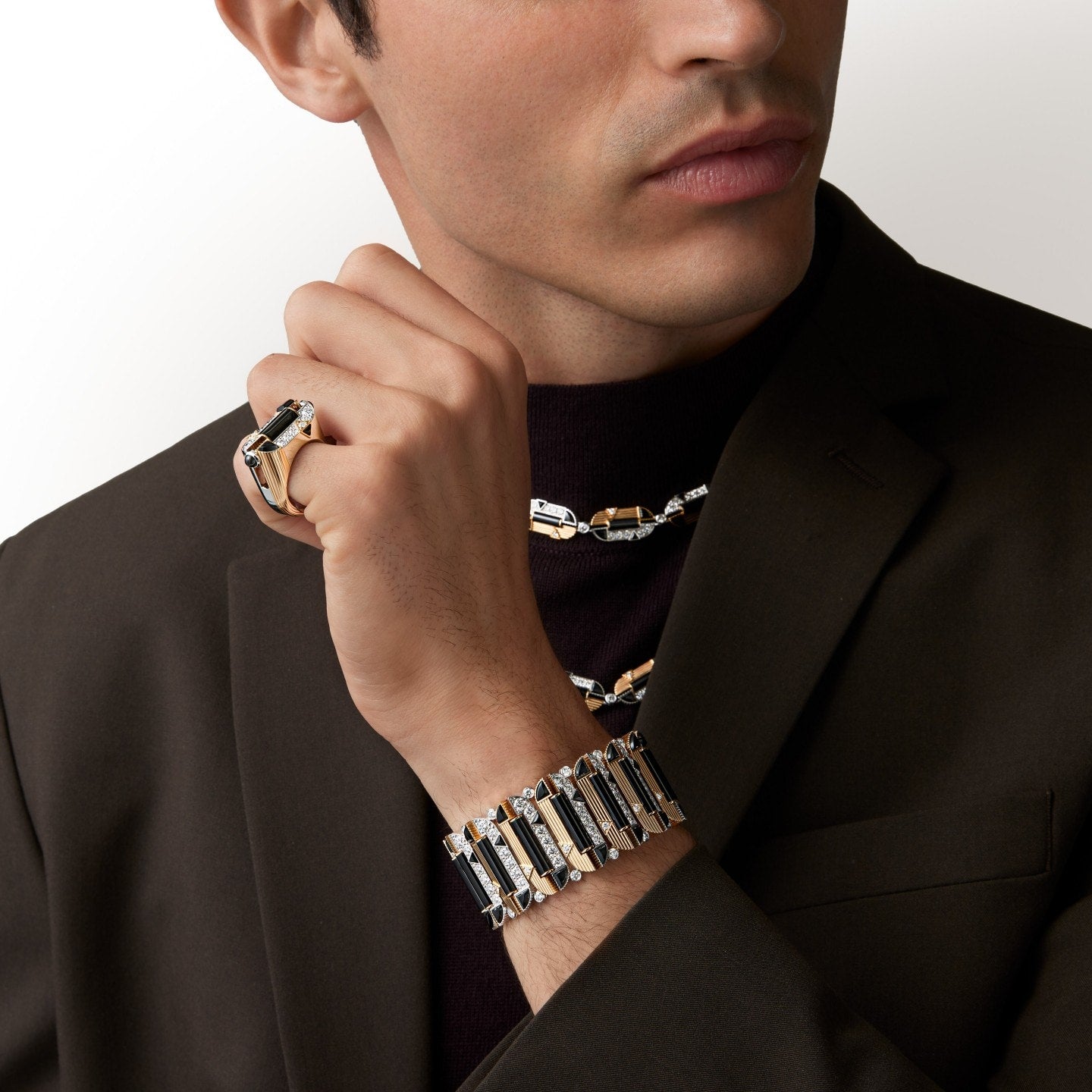 Collier Géométrie & Contrastes, onyx, multiporté, pavé