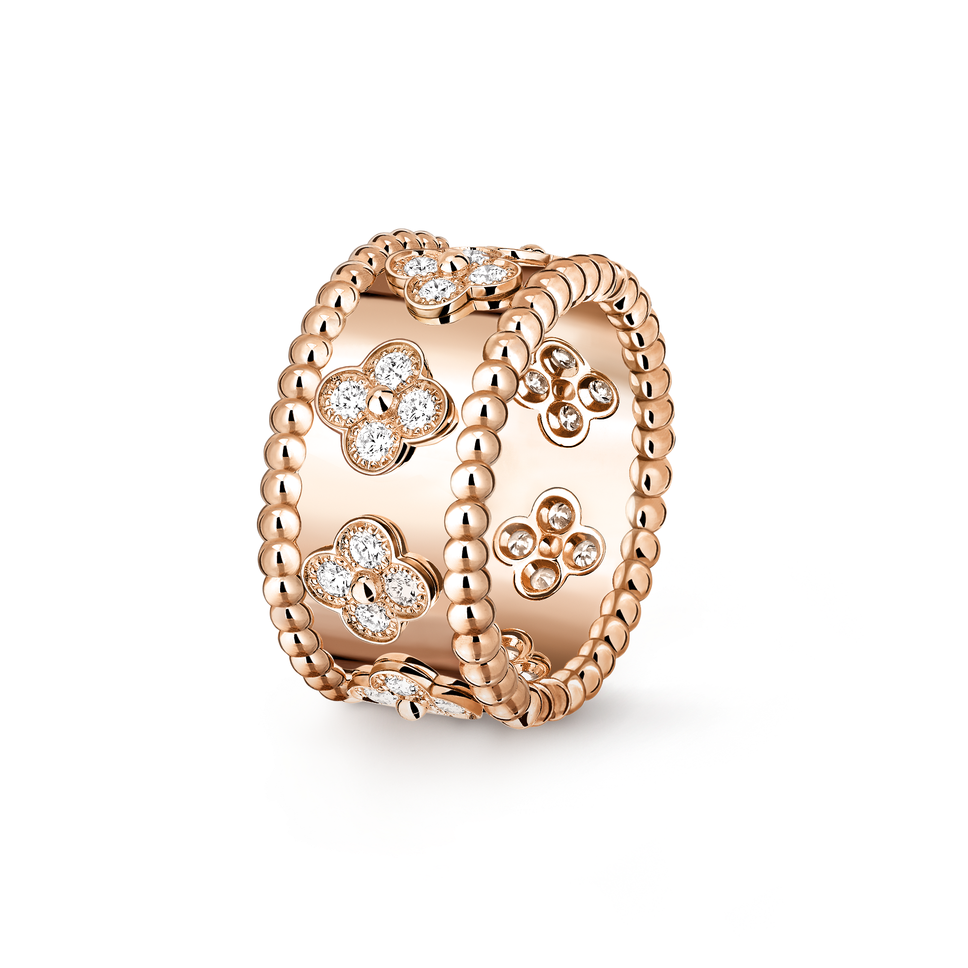 Bague Perlée trèfles, moyen modèle