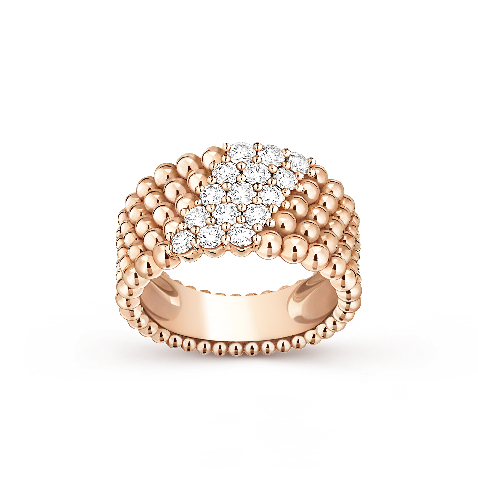 Bague Perlée diamants, 5 rangs