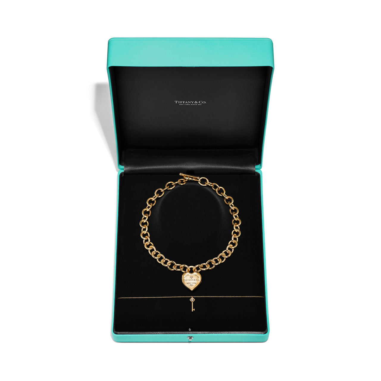 Collier Cœur Plein avec fermoir à bascule en or jaune avec diamants