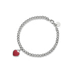 Bracelet de perles Cœur Mini rouge en argent 925 millièmes et diamant. 4 mm.