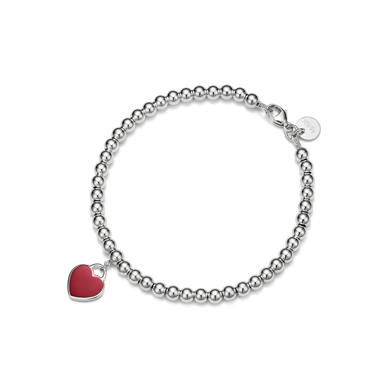 Bracelet de perles Cœur Mini rouge en argent 925 millièmes et diamant. 4 mm.