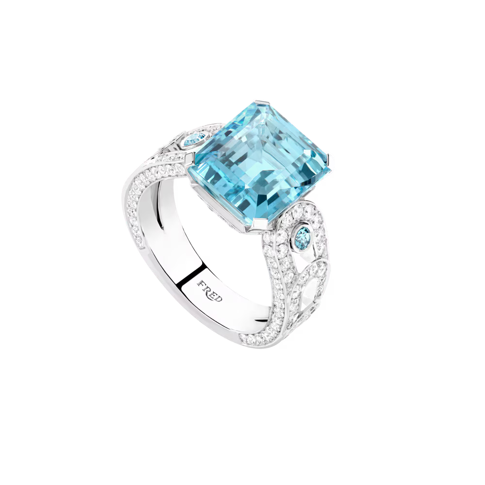 Bague 1936, aigue-marine, pavée