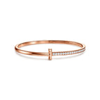 Bracelet jonc à charnière étroite T1 orné de diamants en or rose