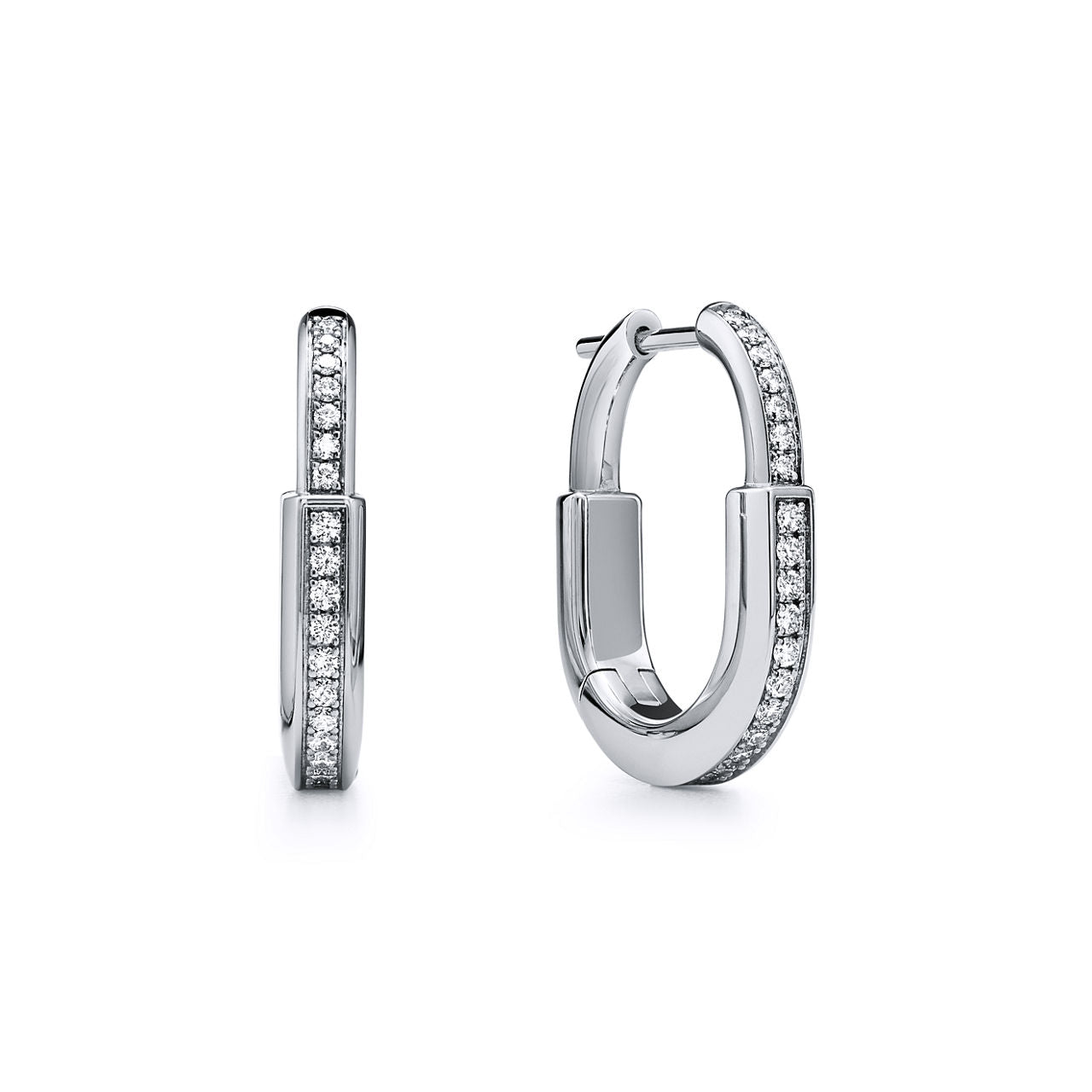 Boucles d’oreilles Lock en or blanc et diamants pavés, Small