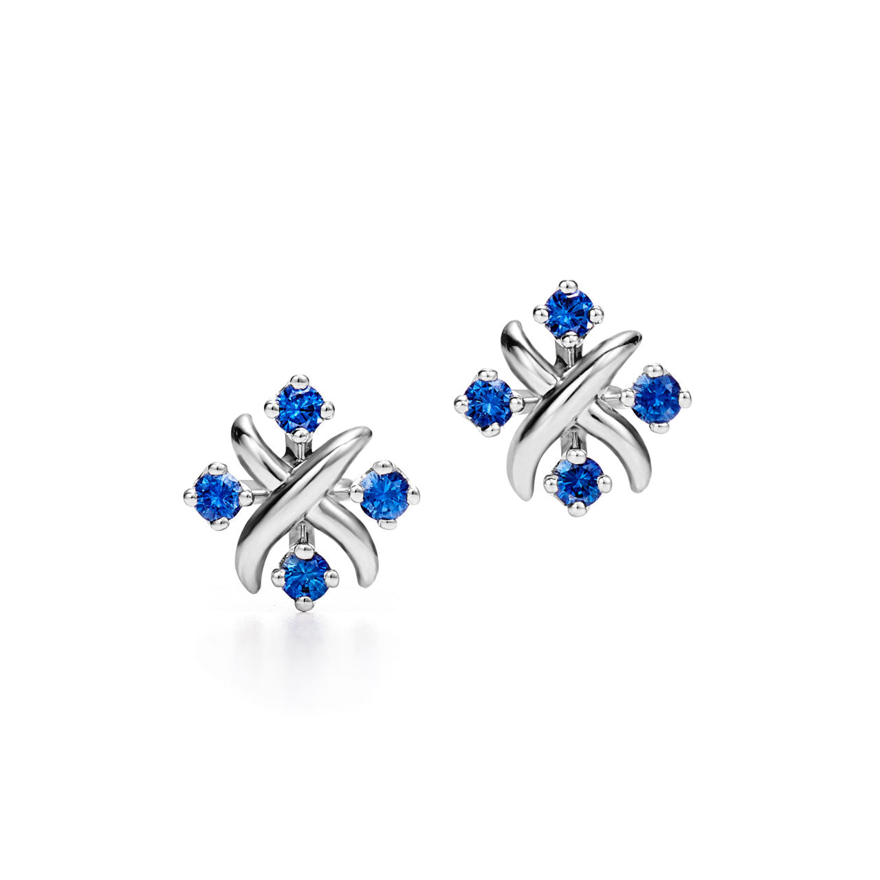 Boucles d’oreilles en platine 950 millièmes et saphirs