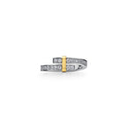 Tiffany Edge Bague Bypass en platine 950 millièmes, or jaune 18 carats et diamants. Étroite.