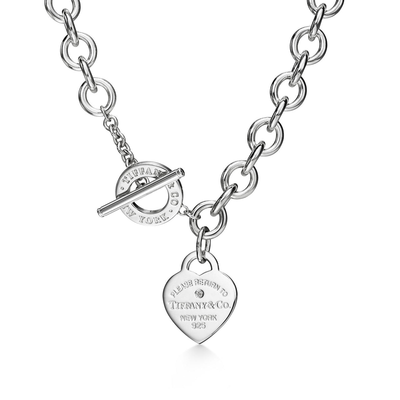 Collier Plaque Cœur en argent 925 millièmes et diamant. Medium