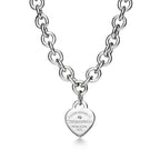 Collier Plaque Cœur en argent 925 millièmes et diamant. Medium