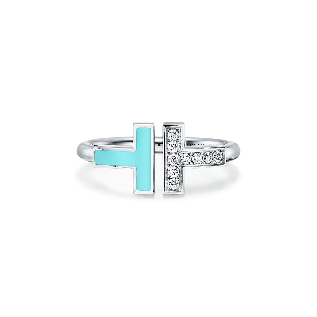 Tiffany T Bague Wire turquoise et diamants en or blanc 18 carats