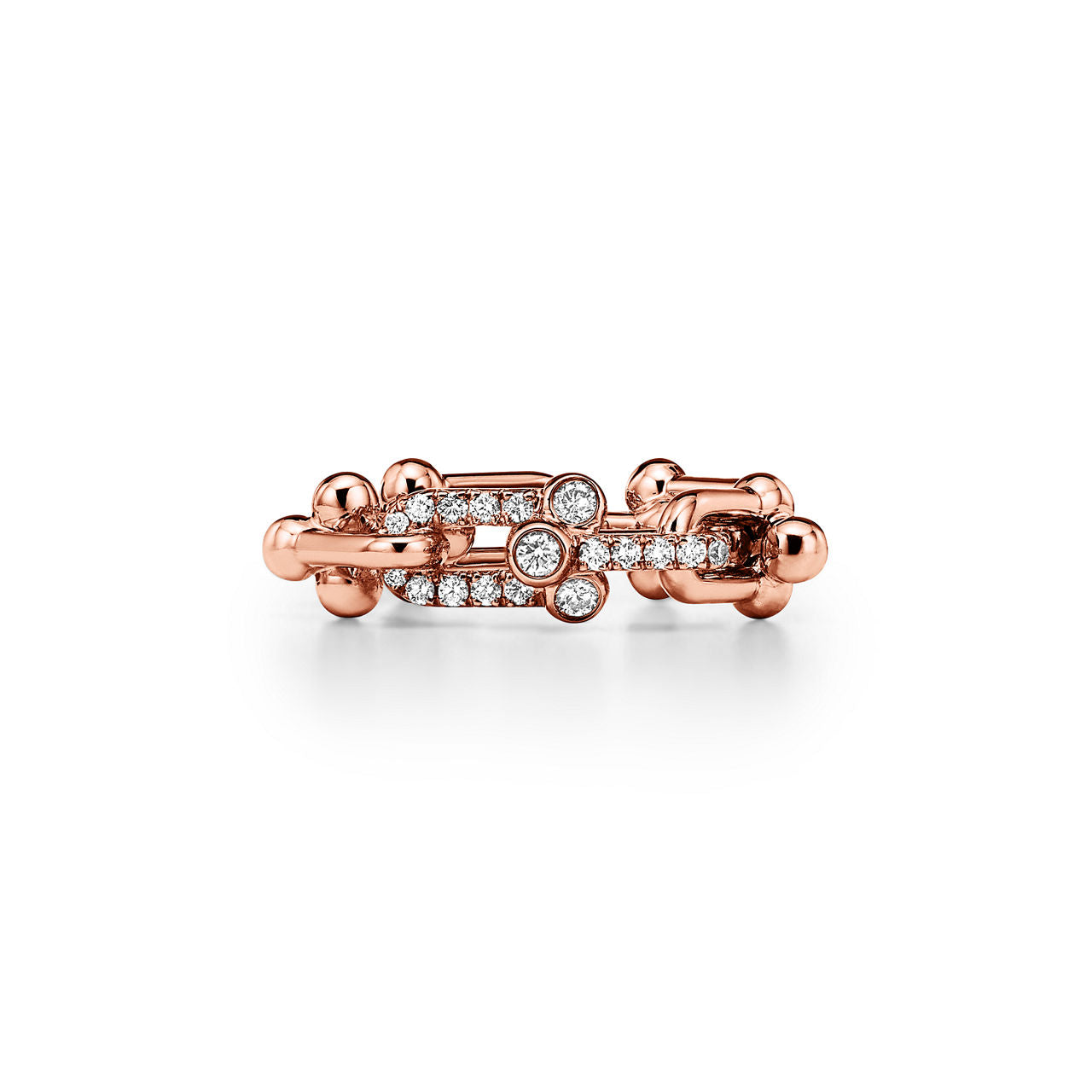 Tiffany HardWear Bague à maillons taille Small en or rose et diamants