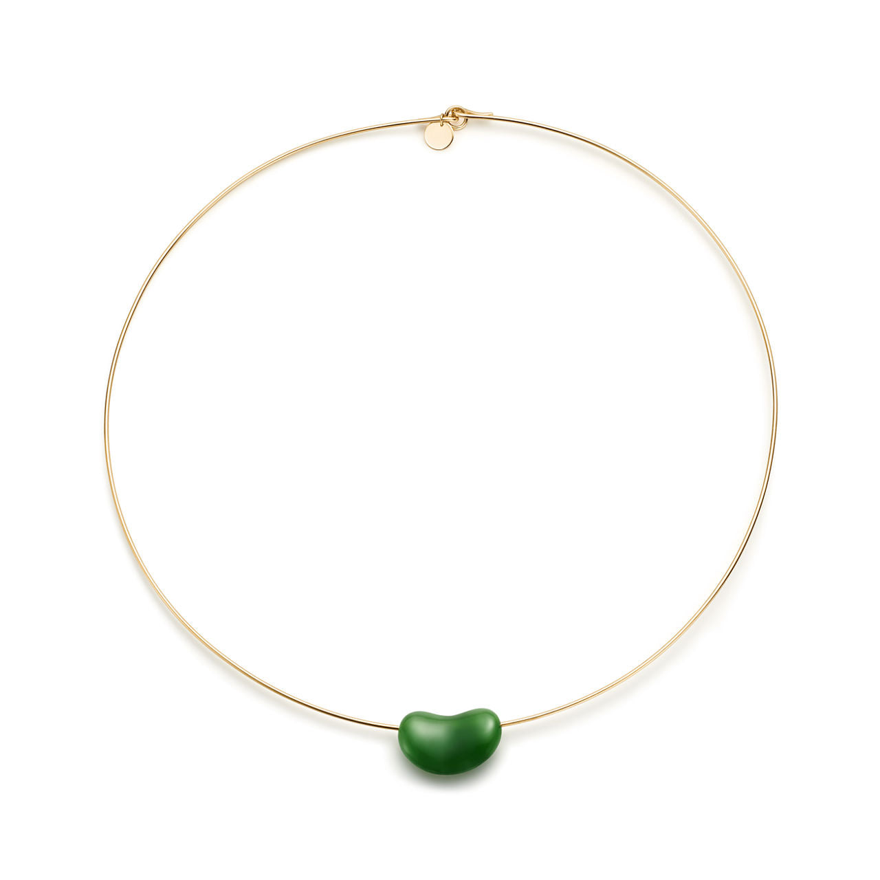 Collier Wire Bean design en or jaune et jade néphrite vert