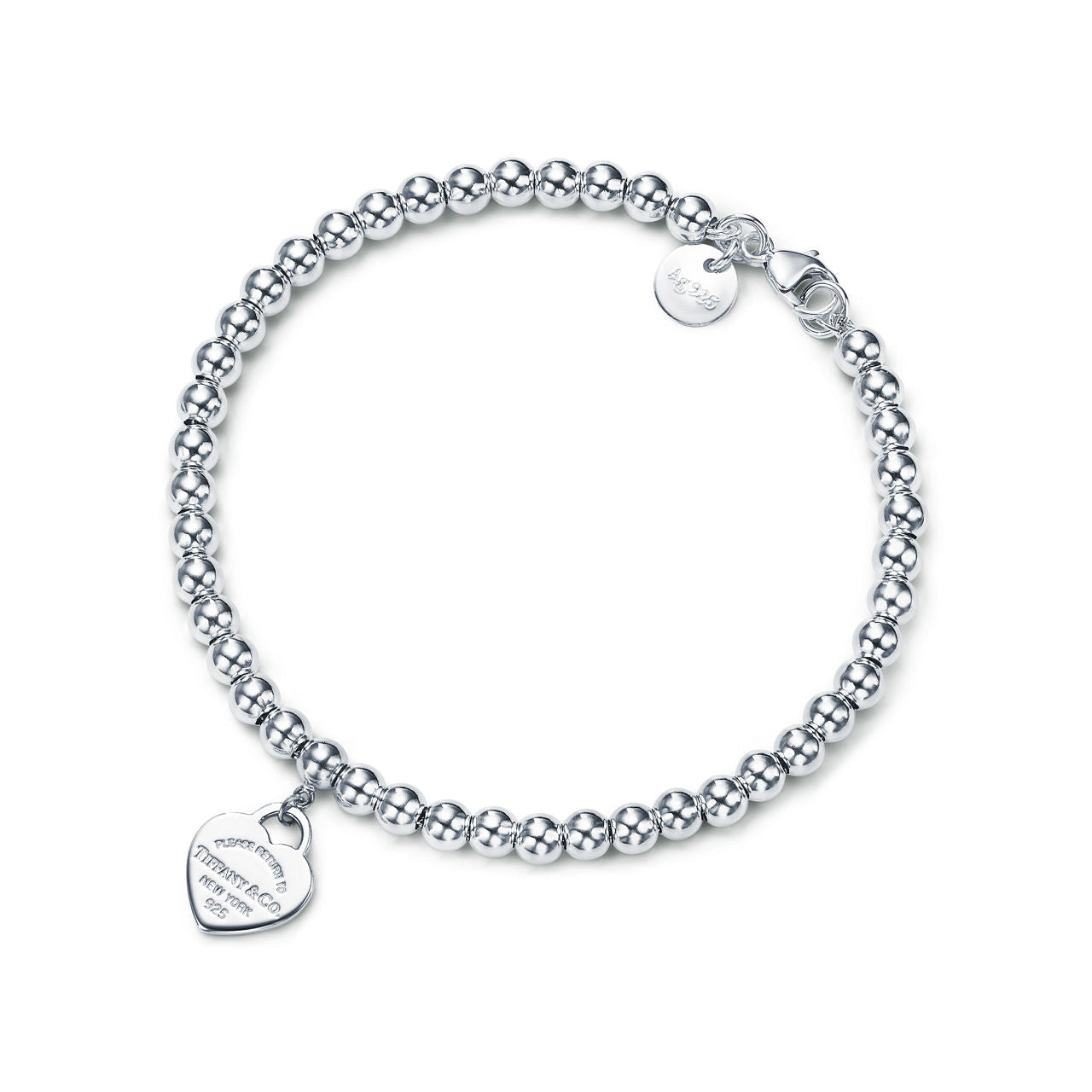 Bracelet de perles Plaque Cœur en argent 925 millièmes