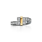 Tiffany Edge Bague Bypass en platine 950 millièmes, or jaune 18 carats et diamants. Large.