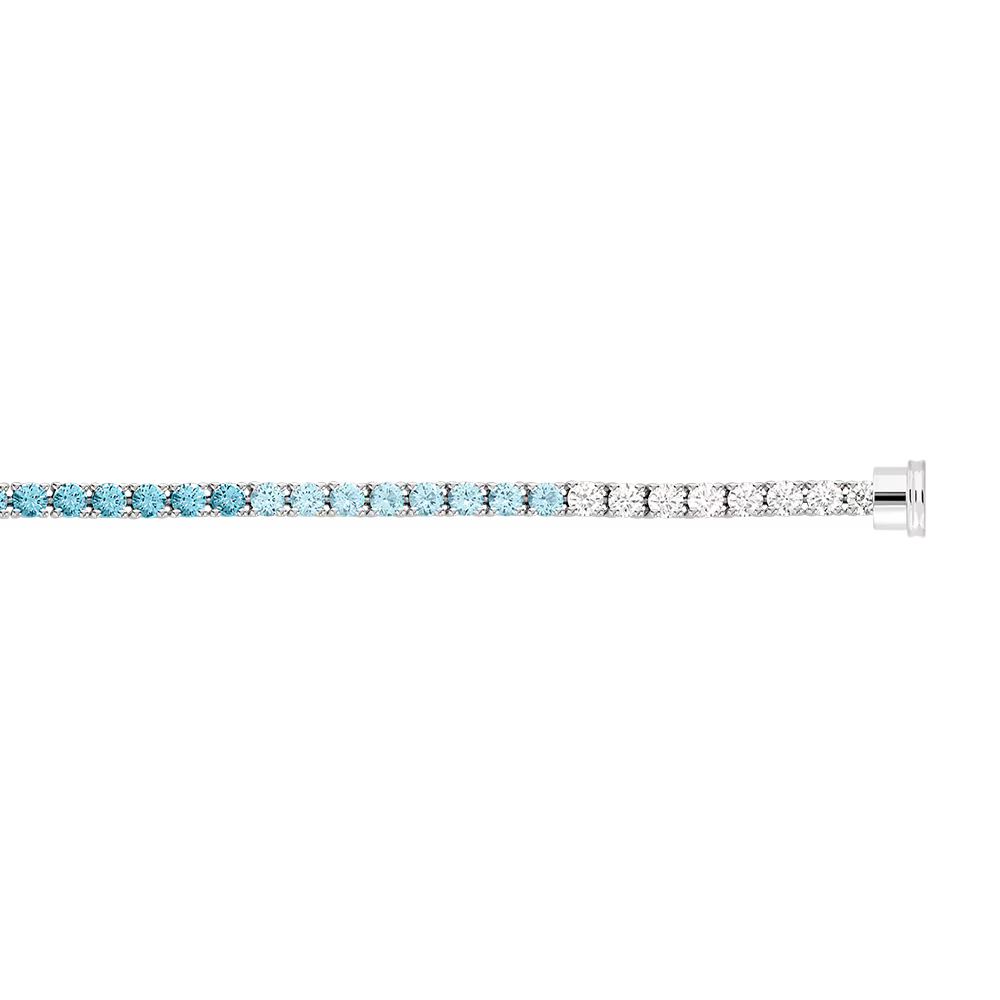Grand modèle ligne pavée de pierres de couleurs et embouts en or blanc 750/1000e