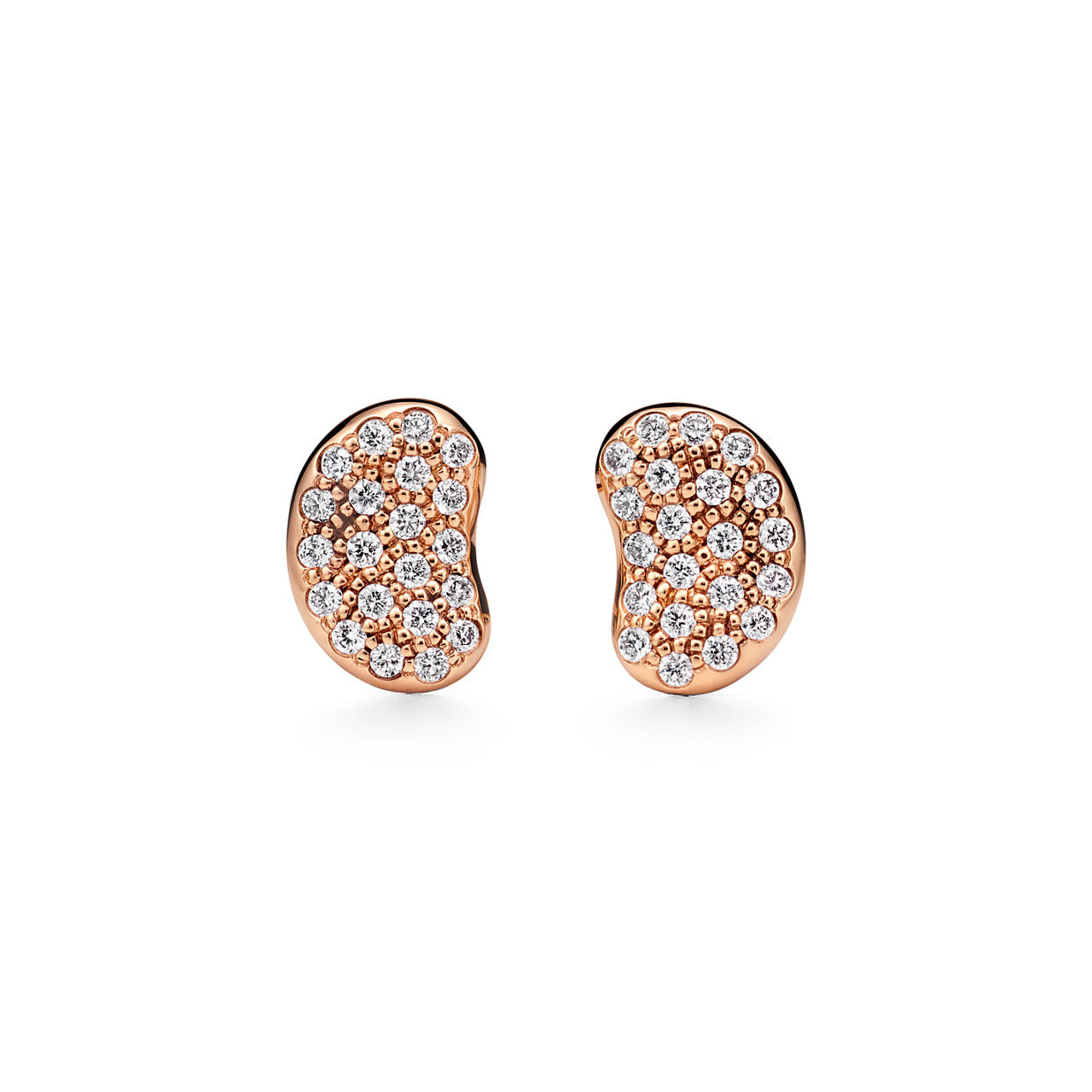Boucles d’oreilles Bean design en or rose 18 carats et diamants. 9 mm.
