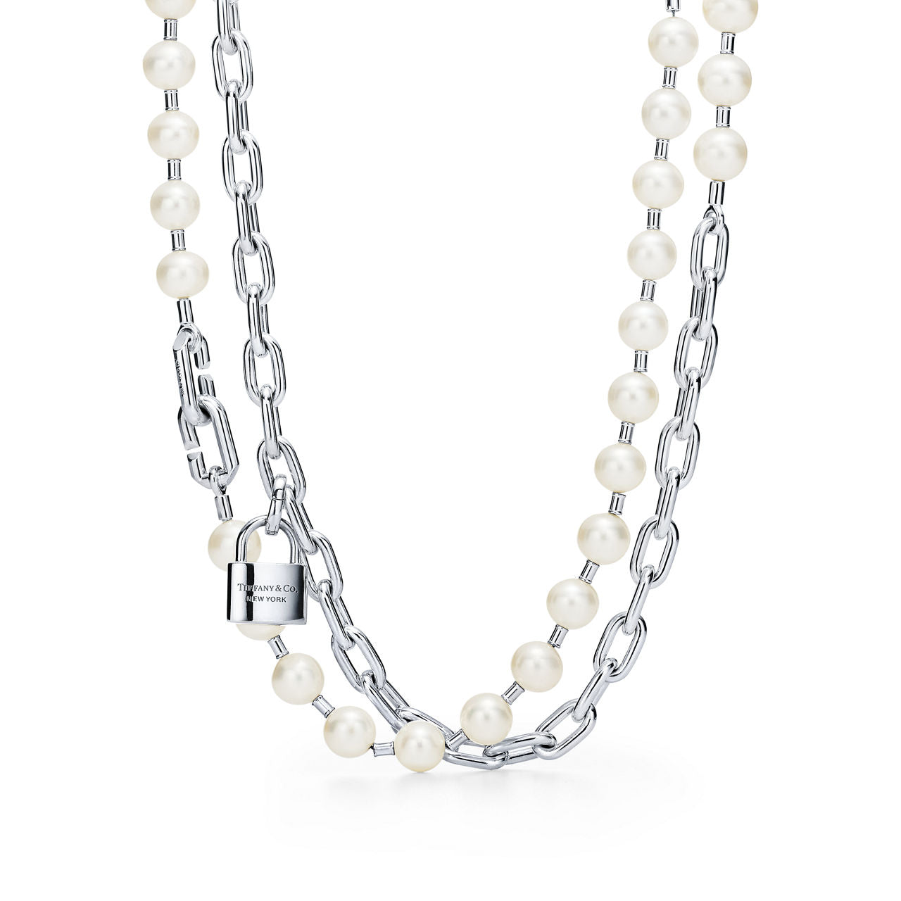 Collier Cadenas en perles en argent 925 millièmes. 9-10 mm.