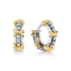 Boucles d’oreilles en platine, or jaune et diamants, style étroit