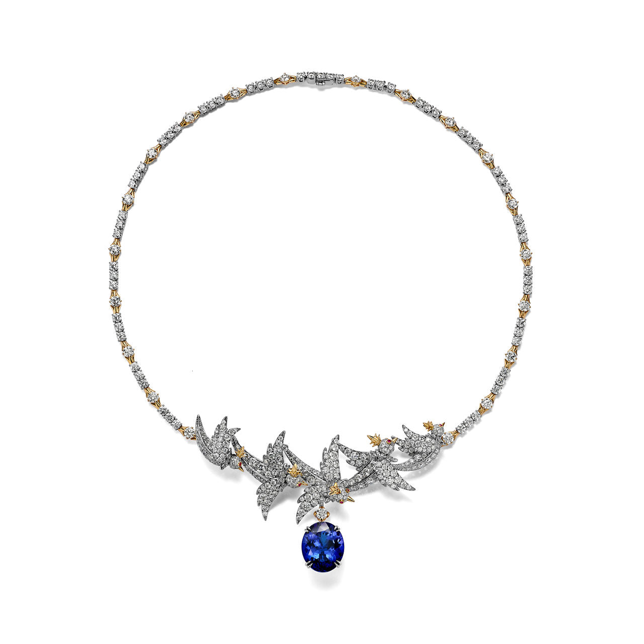 Collier en platine 950 millièmes et or 18 carats avec tanzanite et diamants