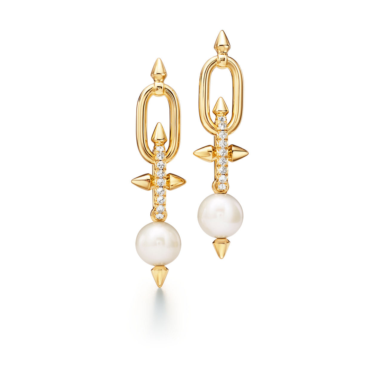 Boucles d’oreilles Perles, or jaune, diamants