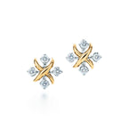 Boucles d’oreilles en or jaune, platine et diamants