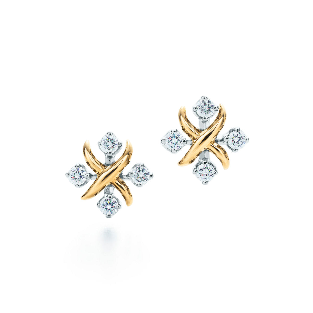 Boucles d’oreilles en or jaune, platine et diamants