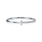 Bracelet jonc à charnière étroite T1 orné de diamants en or blanc 18 carats