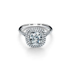 Tiffany Soleste Bague de fiançailles double halo taille coussin avec anneau en platine 950 millièmes et diamants