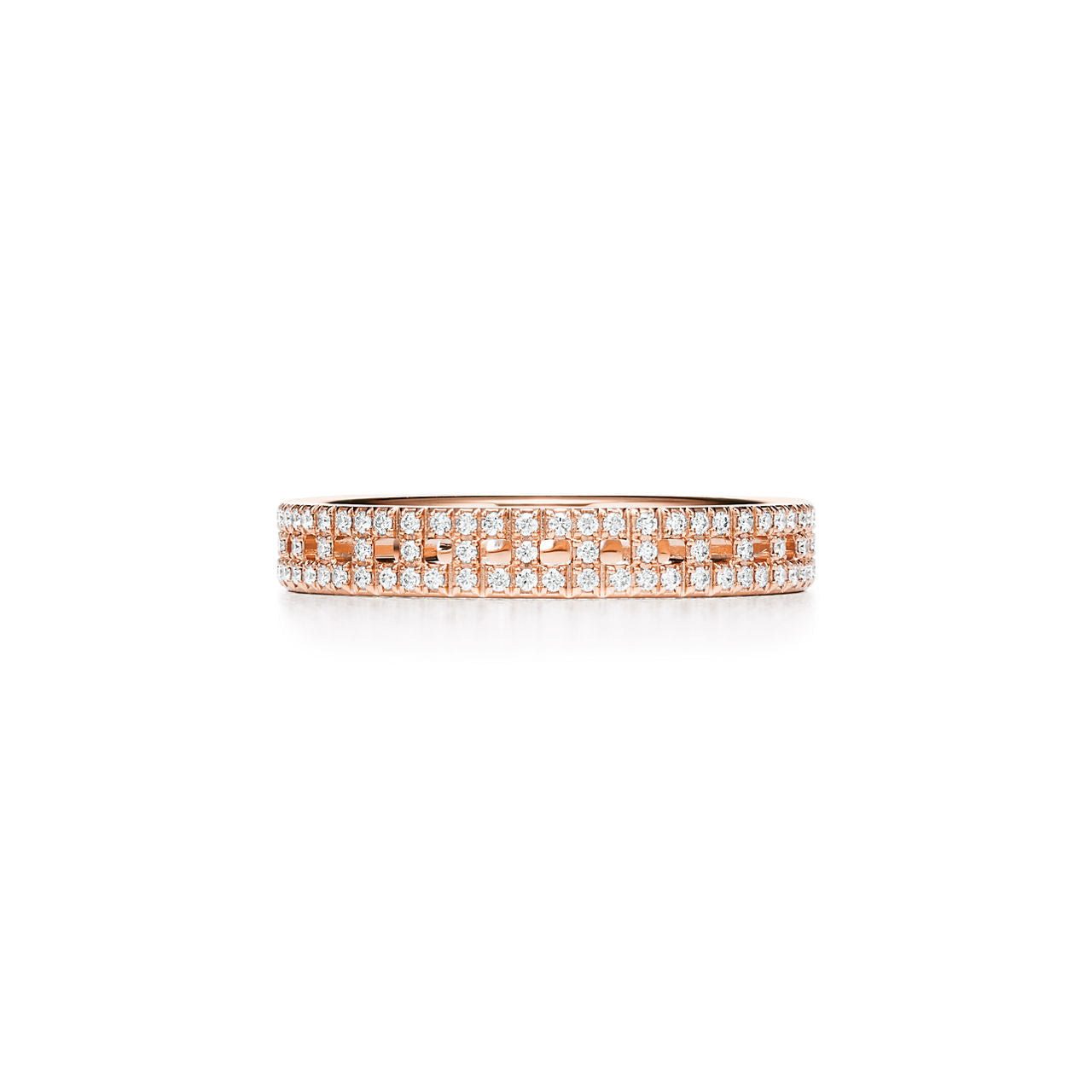 Tiffany T Bague True étroite en or rose 18 carats et pavé de diamants