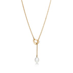 Collier Lasso Open Heart en or jaune 18 carats et perles. 7,5-8 mm.