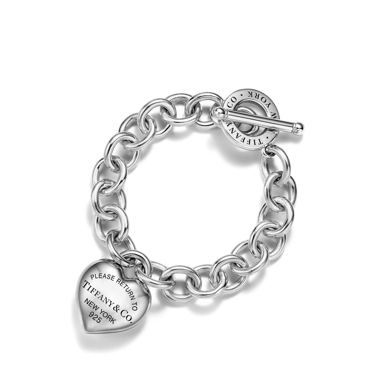 Bracelet Cœur Plein avec fermoir à bascule en argent