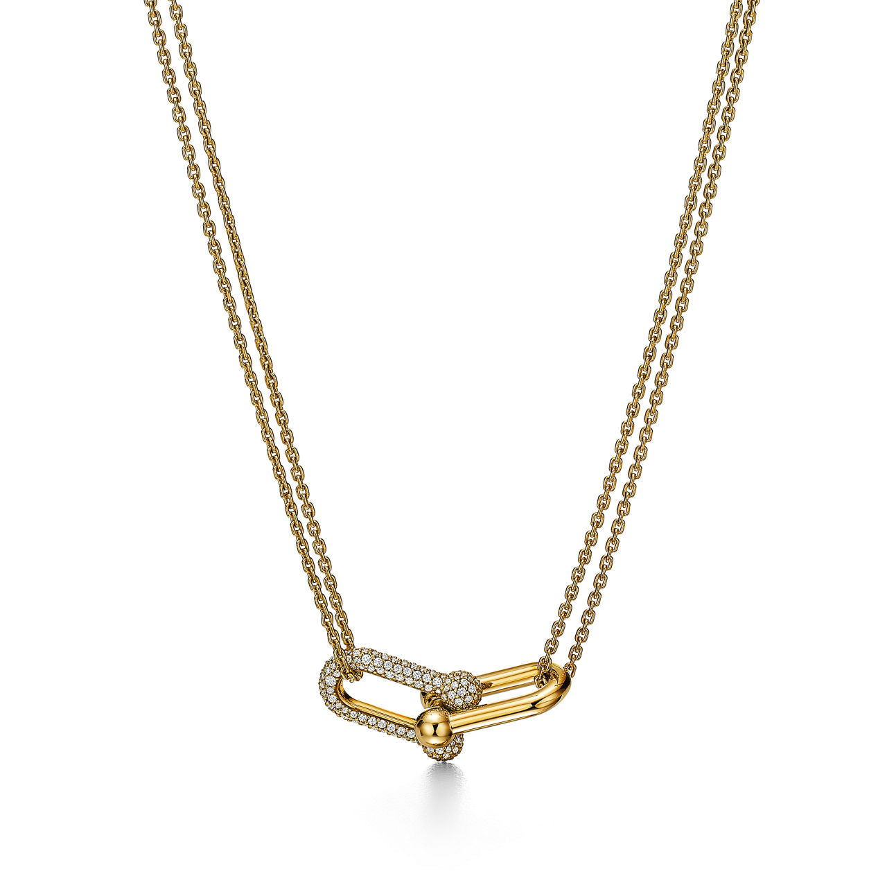 Pendentif à maillons doubles taille Large en or jaune 18 carats et pavé de diamants