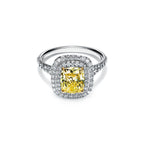 Tiffany Soleste Bague de fiançailles halo en platine 950 millièmes ornée d’un diamant jaune taille coussin