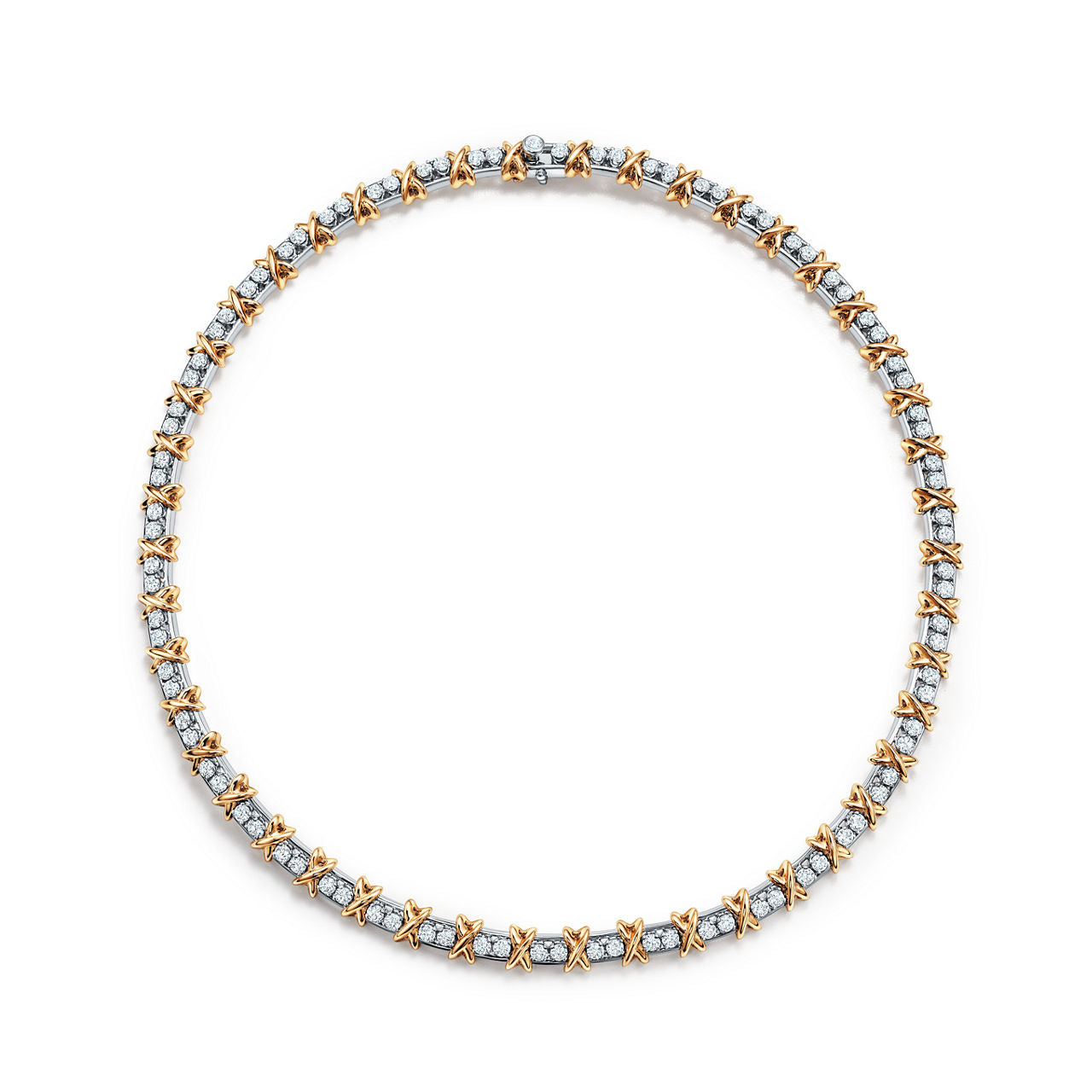 Collier en platine 950 millièmes, or jaune et diamants