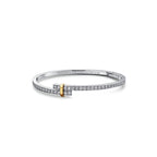 Bracelet jonc Bypass à charnière en platine 950 millièmes, or jaune 18 carats et diamants