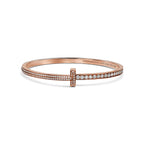 Bracelet jonc étroit à charnière T1 serti de diamants en pavé en or rose