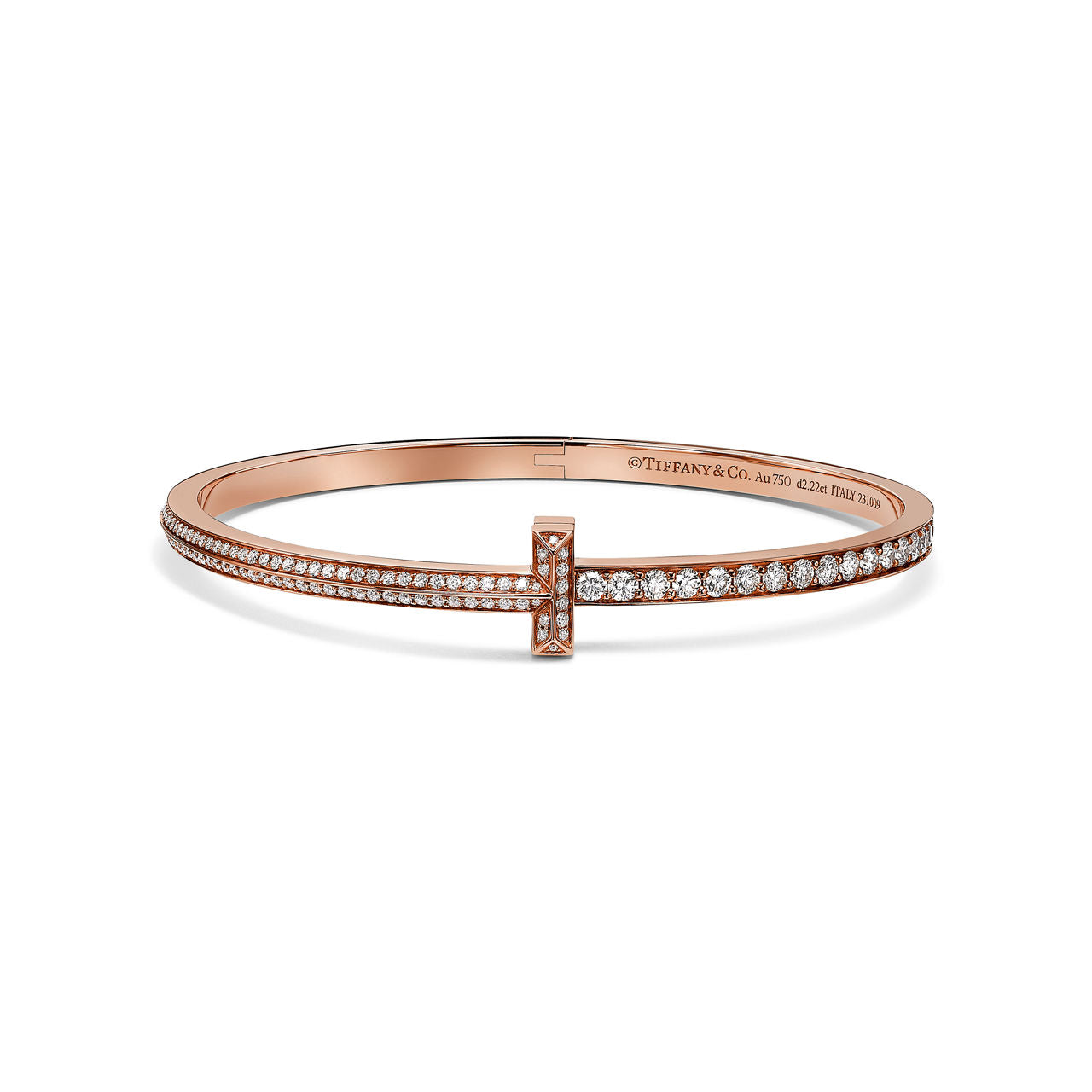 Bracelet jonc étroit à charnière T1 serti de diamants en pavé en or rose
