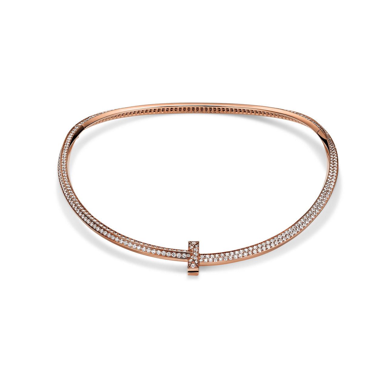 Collier T1 pavé de diamants en or rose