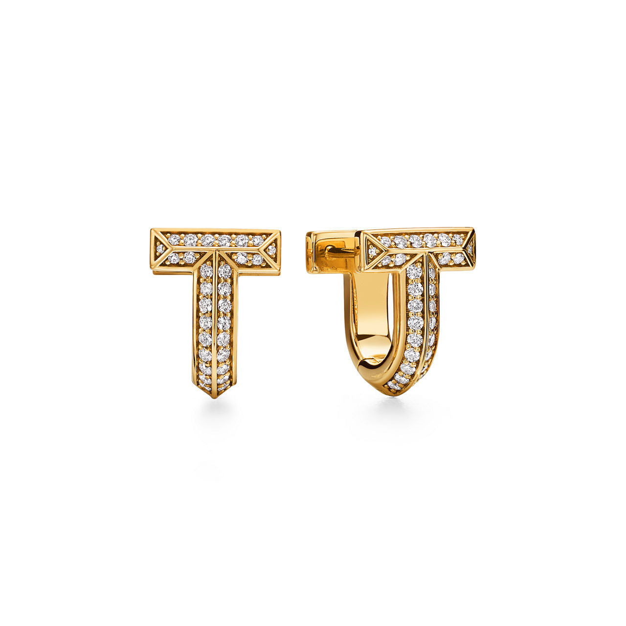 Boucles d’oreilles huggies T1 avec pavé de diamants en demi-cercle en or jaune 18 carats