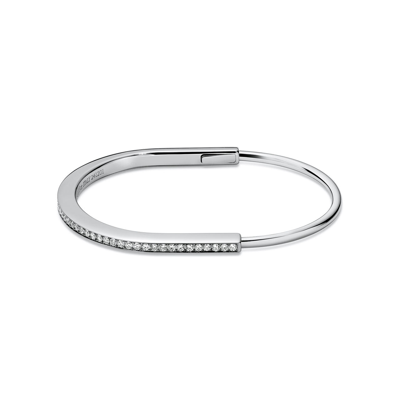 Bracelet jonc étroit en or blanc 18 carats et pavé de diamants demi-cercle