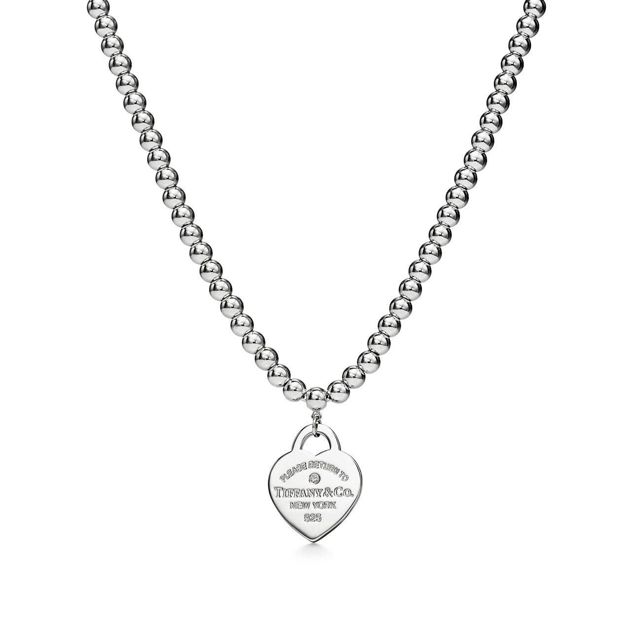 Collier de perles Plaque Cœur en argent 925 millièmes et diamant. Small.